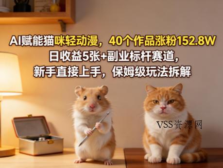 AI赋能猫咪轻动漫,40个作品涨粉152.8W,日收益5张+副业标杆赛道,新手直接上手,保姆级玩法拆解