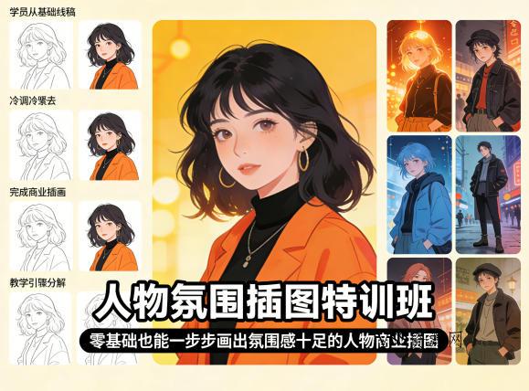 人物氛围插图特训班，零基础也能一步步画出氛围感十足的人物商业插图-VSS博客