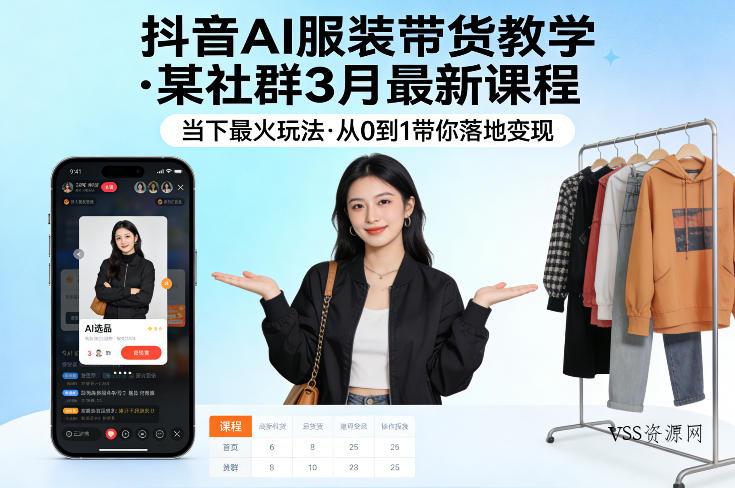 抖音AI服装带货教学,某社群3月最新课程,当下最火玩法,从0到1带你落地变现