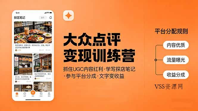 大众点评变现训练营:抓住UGC内容红利,学写探店笔记,参与平台分成,让文字直接变收益-VSS博客