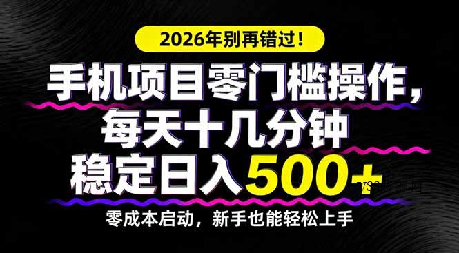 2026年别再错过！手机项目零门槛操作，每天十几分钟稳定日入500+-VSS博客