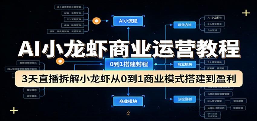 AI小龙虾商业运营教程：3天直播拆解小龙虾从0到1商业模式搭建到盈利-VSS博客
