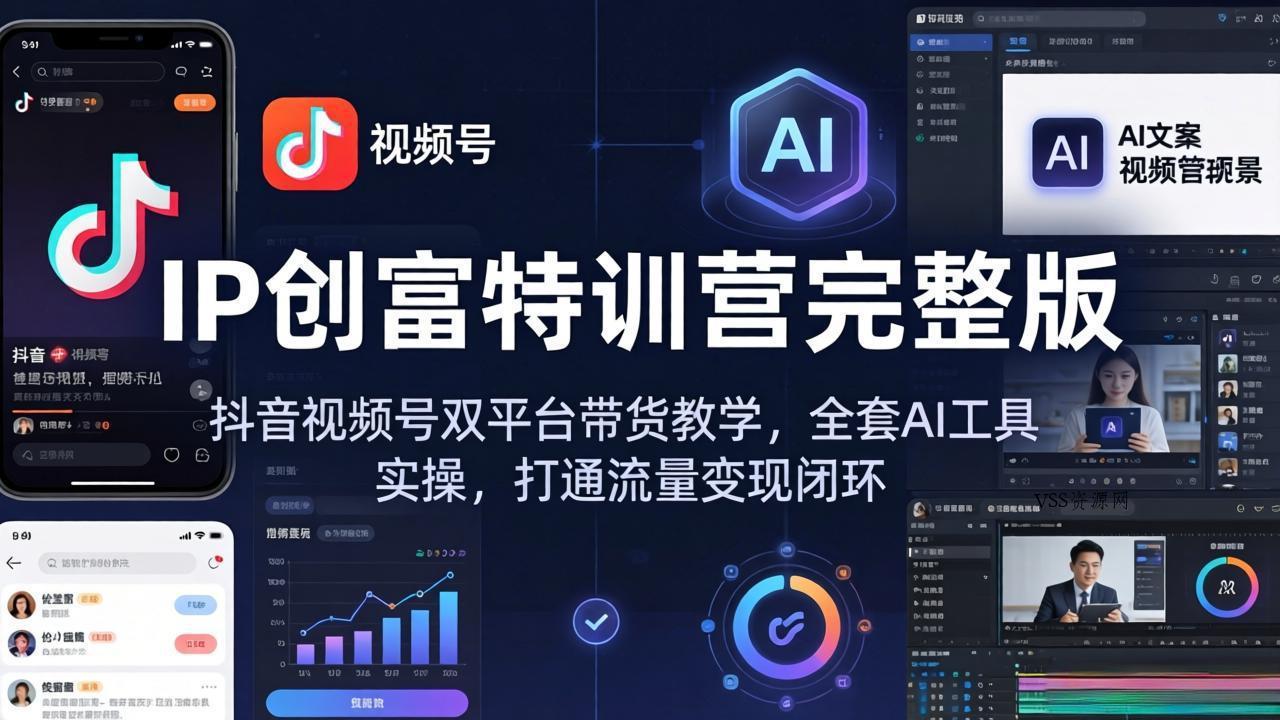 IP创富特训营完整版：抖音视频号双平台带货教学，全套AI工具实操，打通流量变现闭环-VSS博客