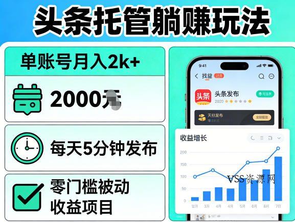 头条托管躺賺玩法,单账号月入2k+,每天5分钟发布即可,零门槛被动收益项目【揭秘】