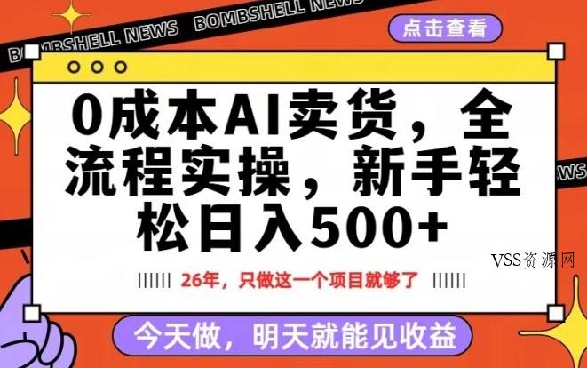 0成本AI卖货，每天十几分钟，新手轻松日入500+，隔天就能见收益【揭秘】-VSS博客