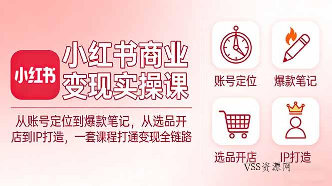 小红书商业变现实操课：从账号定位到爆款笔记，从选品开店到IP打造，一套课程打通变现全链路-VSS博客