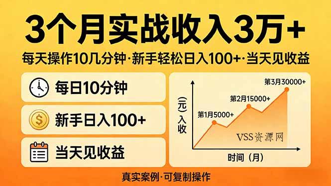 3个月实战收入3万+，每天操作10几分钟，新手轻松日入100+，当天见收益-VSS博客