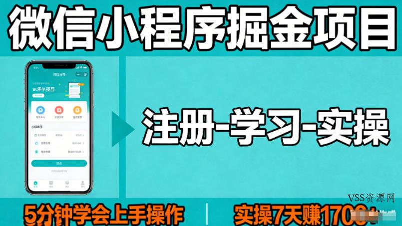 微信小程序掘金项目，项目很简单，5分钟就能学会上手操作，实操7天賺了1700+【揭秘】-VSS博客