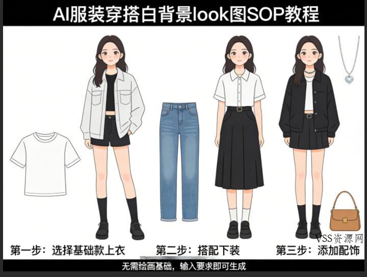 AI服装穿搭白背景look图SOP教程,不用会画画,提几句具体要求,AI就能还你一个奇迹