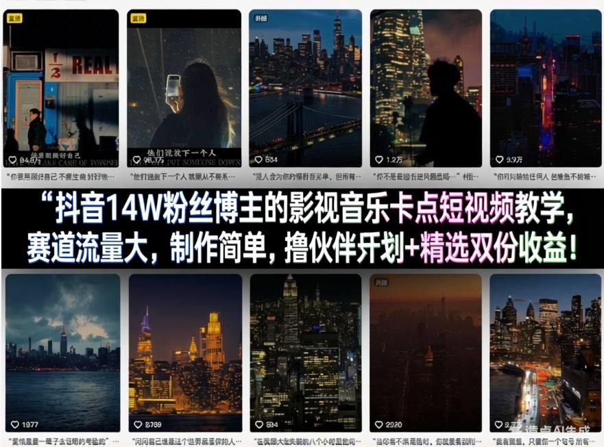 抖音14W粉丝博主的影视音乐卡点短视频教学，赛道流量大，制作简单，撸伙伴计划+精选双份收益！-VSS博客