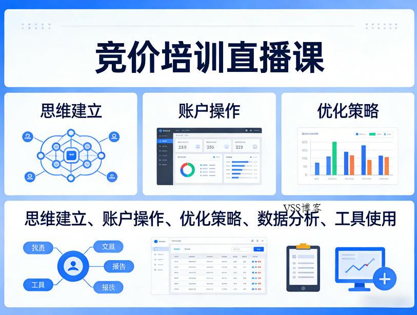 竞价培训直播课，覆盖思维建立、账户操作、优化策略、数据分析、工具使用等，全方位提升效果-VSS博客