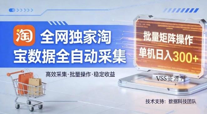 全网独家，淘宝数据全自动采集项目，批量可矩阵，单机轻松日入300【揭秘】-VSS博客
