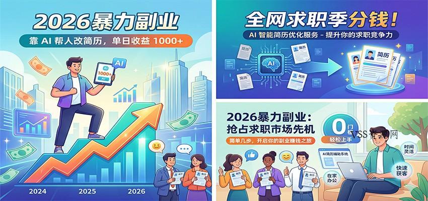2026暴力副业：靠AI帮人改简历，单日收益1000+，全网求职季分钱-VSS博客